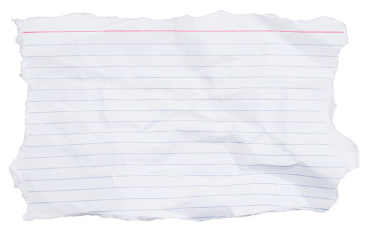 Torn crumpled lined paper isolated on white