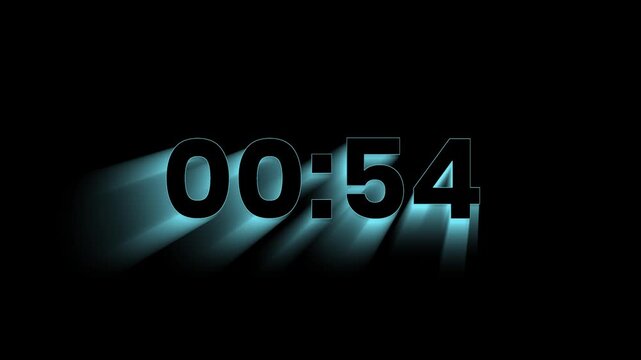 Minimalist Digital Countdown Timer Clock with Abstract Long Shadow on Dark Background