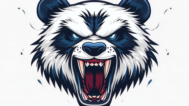 Aggressive Panda Expression: A fierce panda bear, captured in a moment of intense emotion, bares its teeth and displays a striking, bold expression of power and determination.