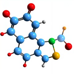 Obraz premium Molecular structure of a chemical compound with atoms represented by spheres and bonds by sticks.