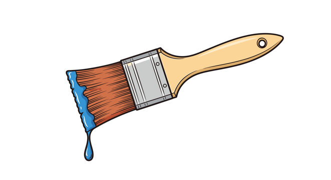 An illustration of a paintbrush with blue paint dripping from its bristles.