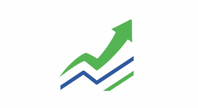 A green arrow ascends above two wavy blue and green lines in an upward trend.