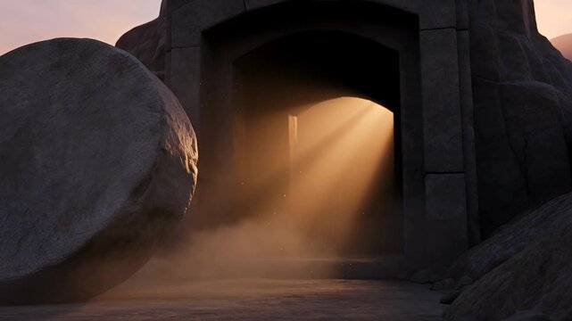 Serene Stone Tomb Entrance at Holy Saturday Dawn
