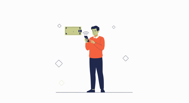 Man using smartphone to interact with digital wallet and NFC payment system