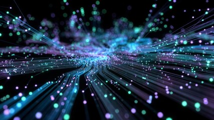 Obraz premium Futuristic Dark Tech Background with Abstract Digital Data Flow Lines
