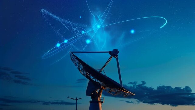 Radio Telescope Tracking Cosmic Through Night Sky