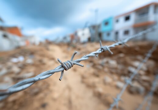 Barbed wire at the Rafah border crossing between Israel and Egypt during ongoing disputes