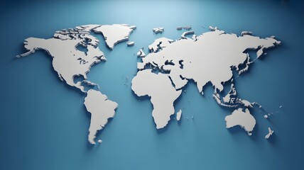 A 3d metal world map on a blue background