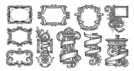Obraz premium Set of decorative vintage borders and frames with floral ornaments. Elegant gold ornamental vector design