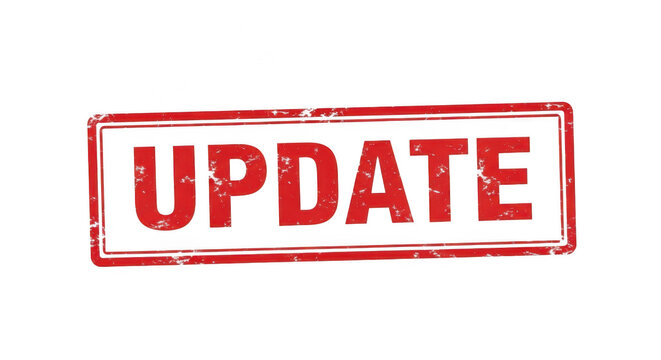 Red rubber stamp with the word update inside a rectangular frame isolated png