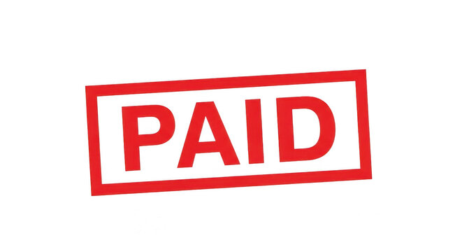 Red paid stamp icon with bold letters for business and finance use isolated png