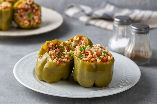 Traditional delicious Turkish food; stuffed bell peppers with meat (Turkish name; Etli biber dolmasi)