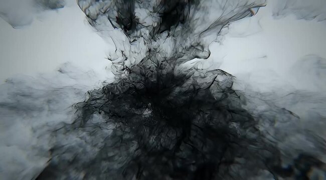 Abstract swirling black smoke pattern against a light background with a tunnel effect