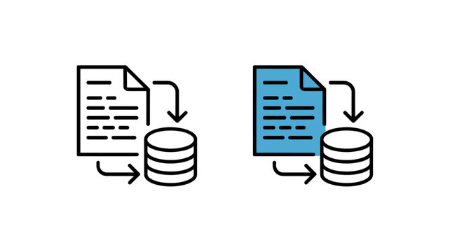 Documents being transferred to databases with arrows in a process