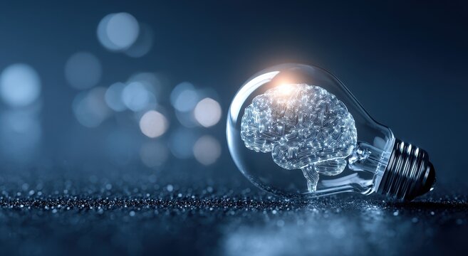 Brain in Lightbulb - Concept of Innovation, Creativity, and Artificial Intelligence.