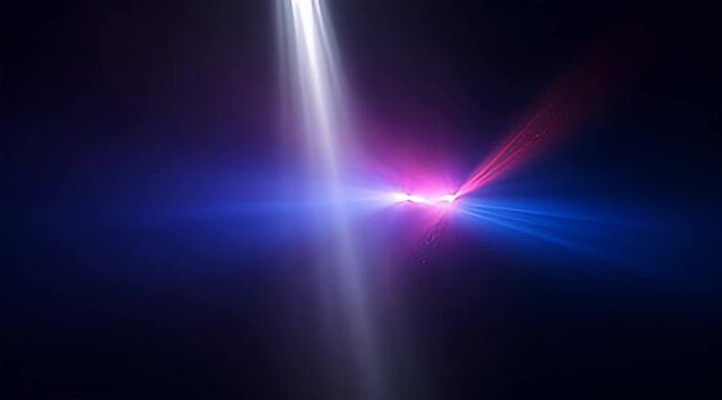 Mysterious convergence of vibrant light beams creating an abstract ethereal scene