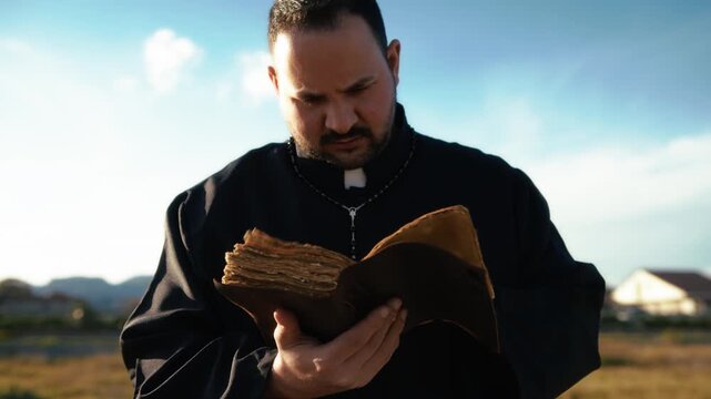 Sun Hitting The Priest Reading The Words Of God 