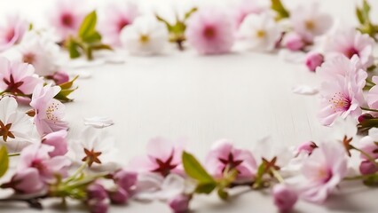 Naklejka premium Delicate floral arrangement with pink and white blossoms on bright surface