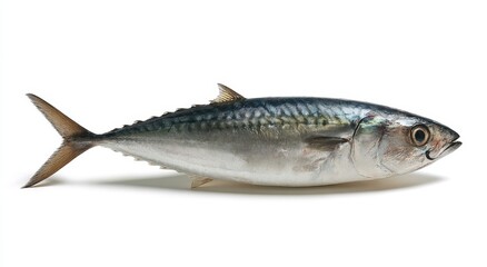 Fototapeta premium Fresh Mackerel - Silver and Blue Fish on White Background, Isolated.