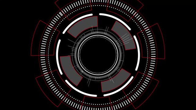 Futuristic H U D Interface Circle with Red and White Lines on Black Background for Technology and Innovation Projects