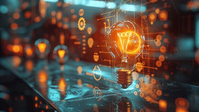 Glowing Lightbulb Illuminating Digital Innovation Concepts