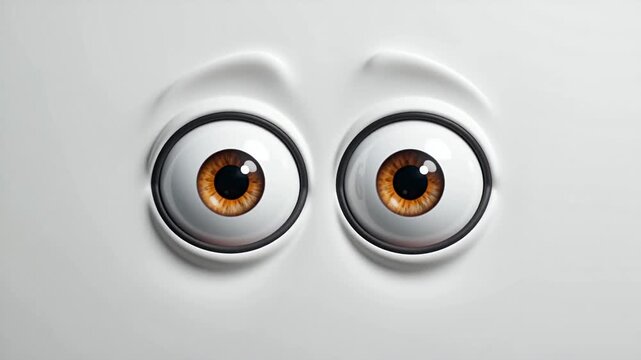 Funny realistic cartoon eyes blinking in a minimal white background animation. Brown expressive eyes with subtle movement create a playful and humorous character expression. Ideal for reactions, emoti