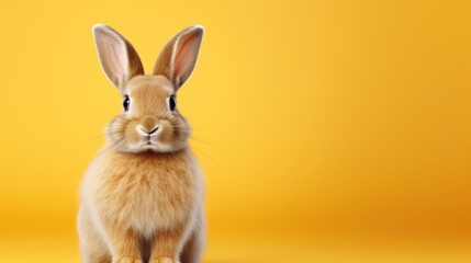 Obraz premium cute animal pet rabbit or bunny brown color smiling and laughing isolated with copy space for easter background, rabbit, animal, pet, cute, fur, ear, mammal, background, celebration, generate by AI