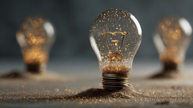 Great idea concept, Idea, innovation and inspiration, creativity with light bulbs that shine glitter on table, new ideas with innovative technology and creativity, business, education, technology