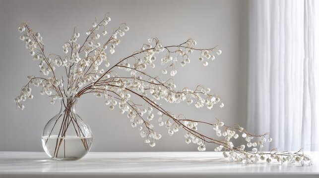 White Berry Branches in Glass Vase Arrangement