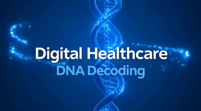 Futuristic digital healthcare and DNA decoding concept on blue background