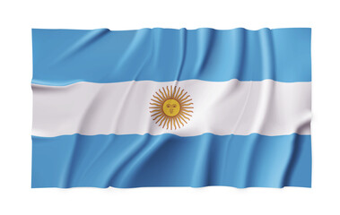 Realistic Argentina country flag isolated on a transparent background. Silk atlas detailed fabric flag. Vector PNG