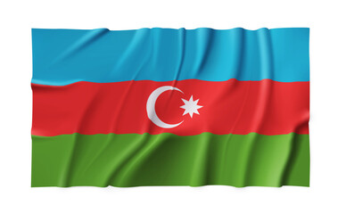 Obraz premium Realistic Azerbaijan country flag isolated on a transparent background. Silk atlas detailed fabric flag. Vector PNG
