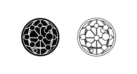 Obraz premium Two circular diagrams with connected nodes black and white illustration