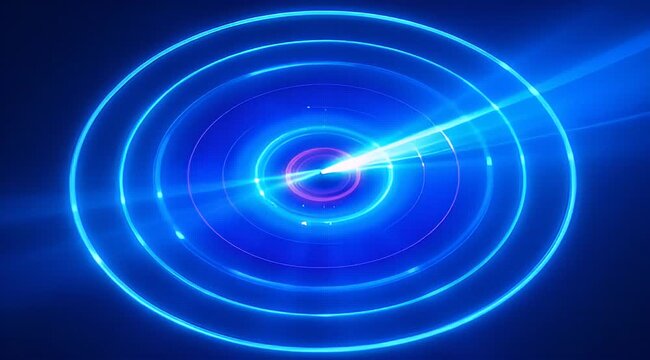 Abstract blue concentric circles with a burst of light in the center