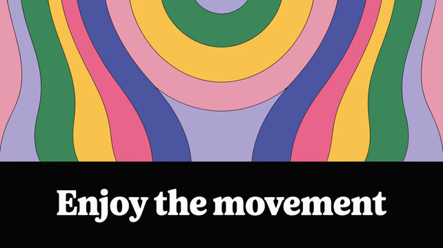 A vibrant undulating pattern of rainbow colored stripes fills the majority of the frame resting above a black bar with text high quality professional detailed modern