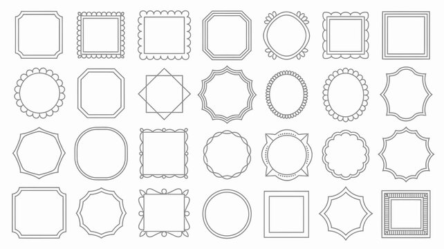 A collection of various black and white frame designs are displayed including circles squares and octagonal shapes with decorative borders high quality professional detailed modern elegant