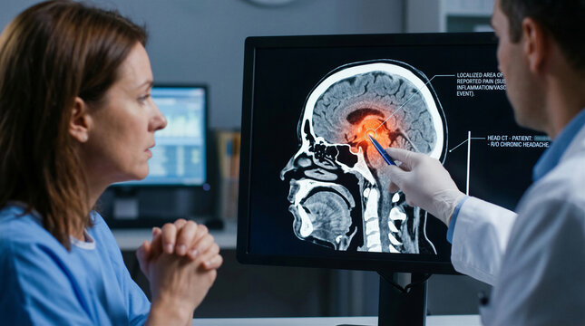 Doctor explaining patient brain ct scan diagnosis