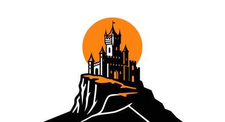 Castle silhouette with orange sunset © Star