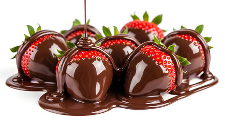 Obraz premium Strawberries with dark chocolate coating creating gourmet dessert concept, isolated on White background