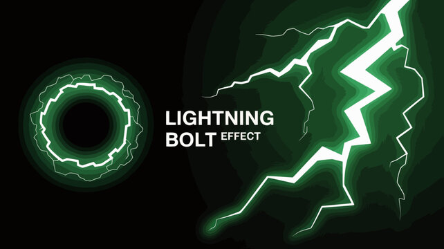 A digital illustration showcases a vibrant green lightning bolt effect with a circular energy pattern and glowing text high quality professional detailed modern elegant stylish clean
