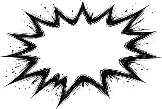 Dynamic black ink splash explosion speech bubble vector with grunge texture for comic book design