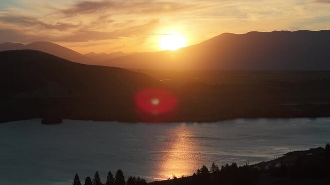 Lake Ruataniwha in New zealand Twizel in Mount Cook Aoraki National Park by drone 4k