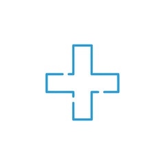 Fototapeta premium A blue medical cross symbol is prominently displayed on a white background
