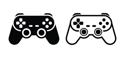 Video Game Controller Gamepad Icon, Professional Gamepad Controller Icon Pair in Solid Glyph and Outline Style, Console Game Controller Symbol, Bold Fill and Stroke Outline © magic390