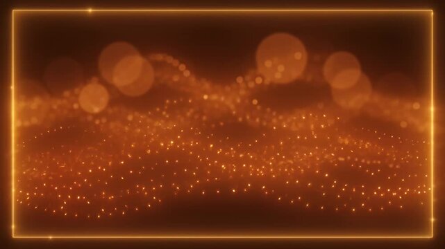 abstract background with glowing orange particles, bokeh and an orange border