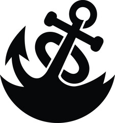A black anchor symbol with a circular top and sharp hooks  nautical icon
