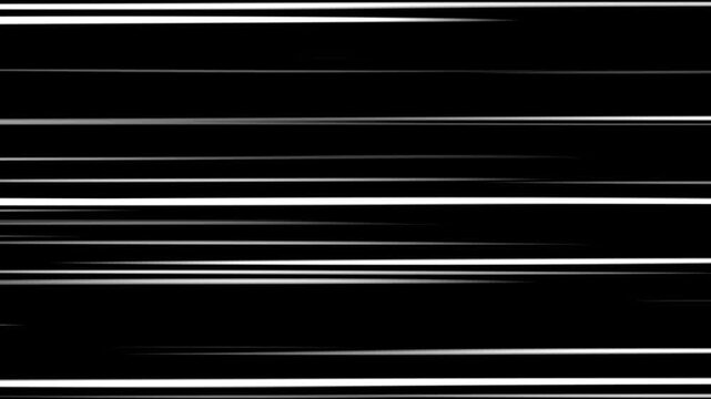 abstract fast speed lines anime comic manga radial white burst horizontal light effect. superhero and futuristic space cartoon motion black background.