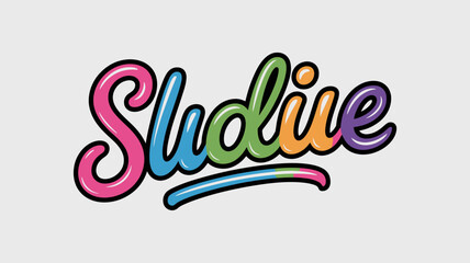 A colorful stylized depiction of the word sludie is prominently displayed against a light gray background featuring a vibrant rainbow color scheme high quality professional detailed