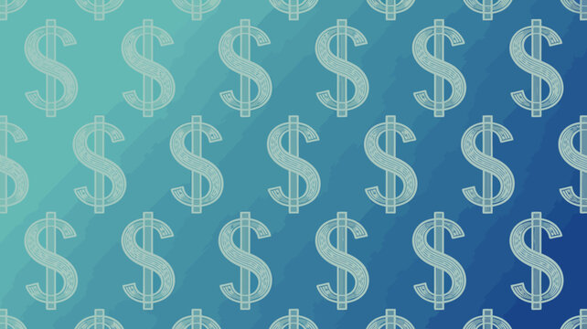 A repeating pattern of white dollar signs is displayed against a gradient blue background creating a financial or economic theme high quality professional detailed modern elegant