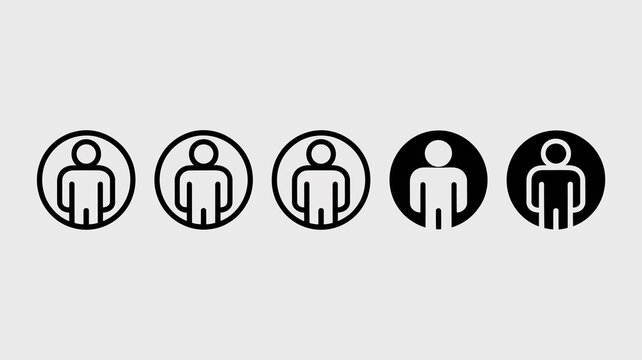 A row of five circular icons depicting a generic human figure with the last icon highlighted in black high quality professional detailed modern elegant stylish clean